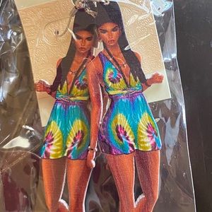 African American Black Woman Wooden Earrings
